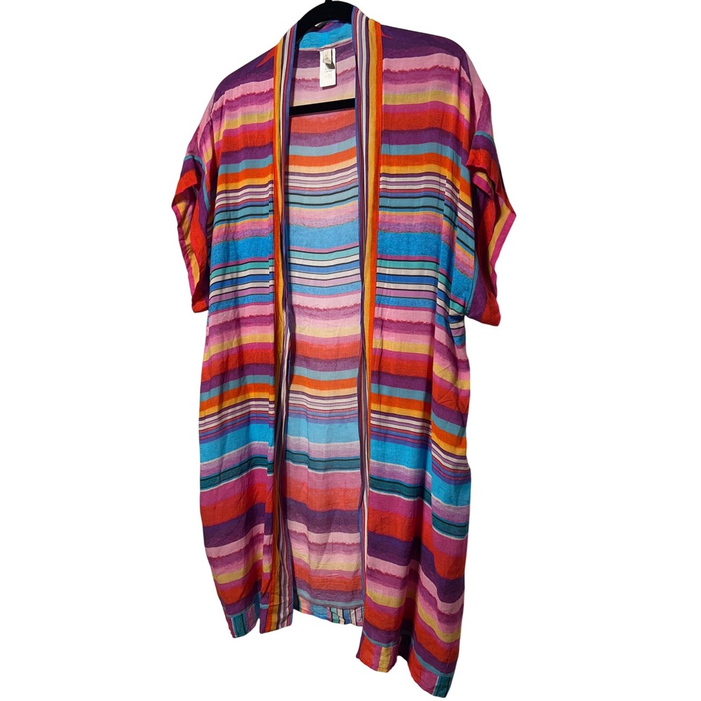 VTG Gottex Rainbow Stripe Swim Cover Up US Size Small Lightweight Bohemian Beach